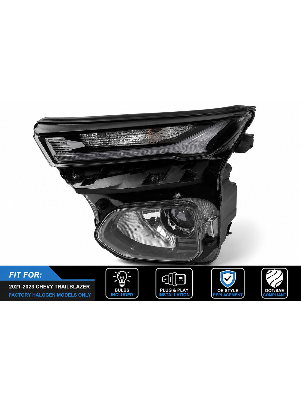Left Halogen Headlight Assembly For 2021-2023 Chevy Trailblazer Driver Side